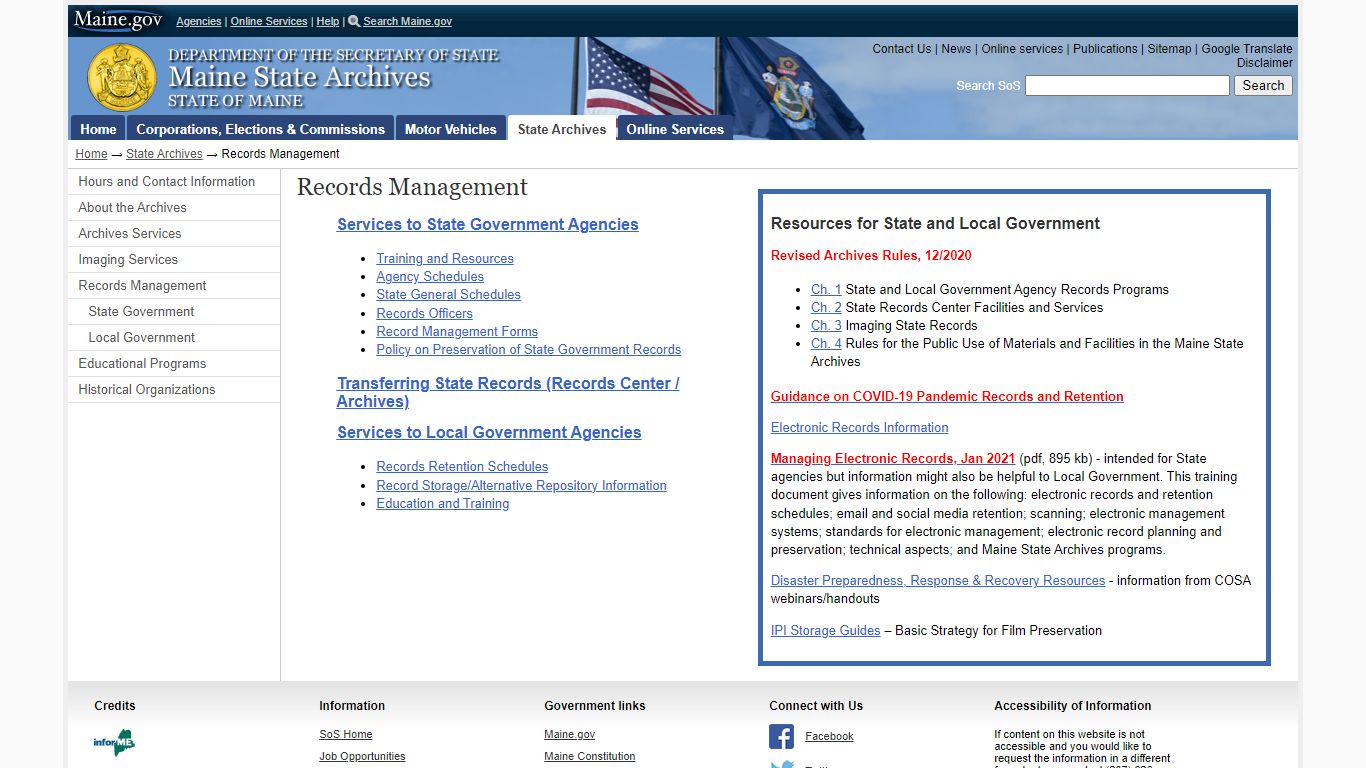 State Archives, Records Management - Maine